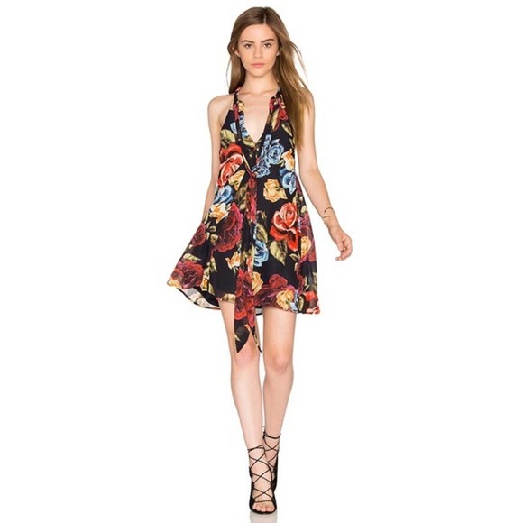 Show Me Your Mumu Womens Tess Tie Front Mini Dress Navy Floral Size Small - Picture 12 of 14